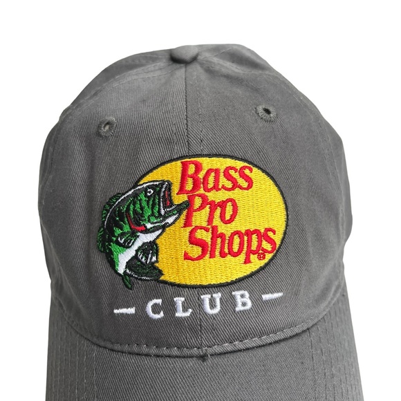 Bass Pro Shops Club Embroidered Gray Strapback Cotton Baseball Cap Hat Fishing - Picture 2 of 10